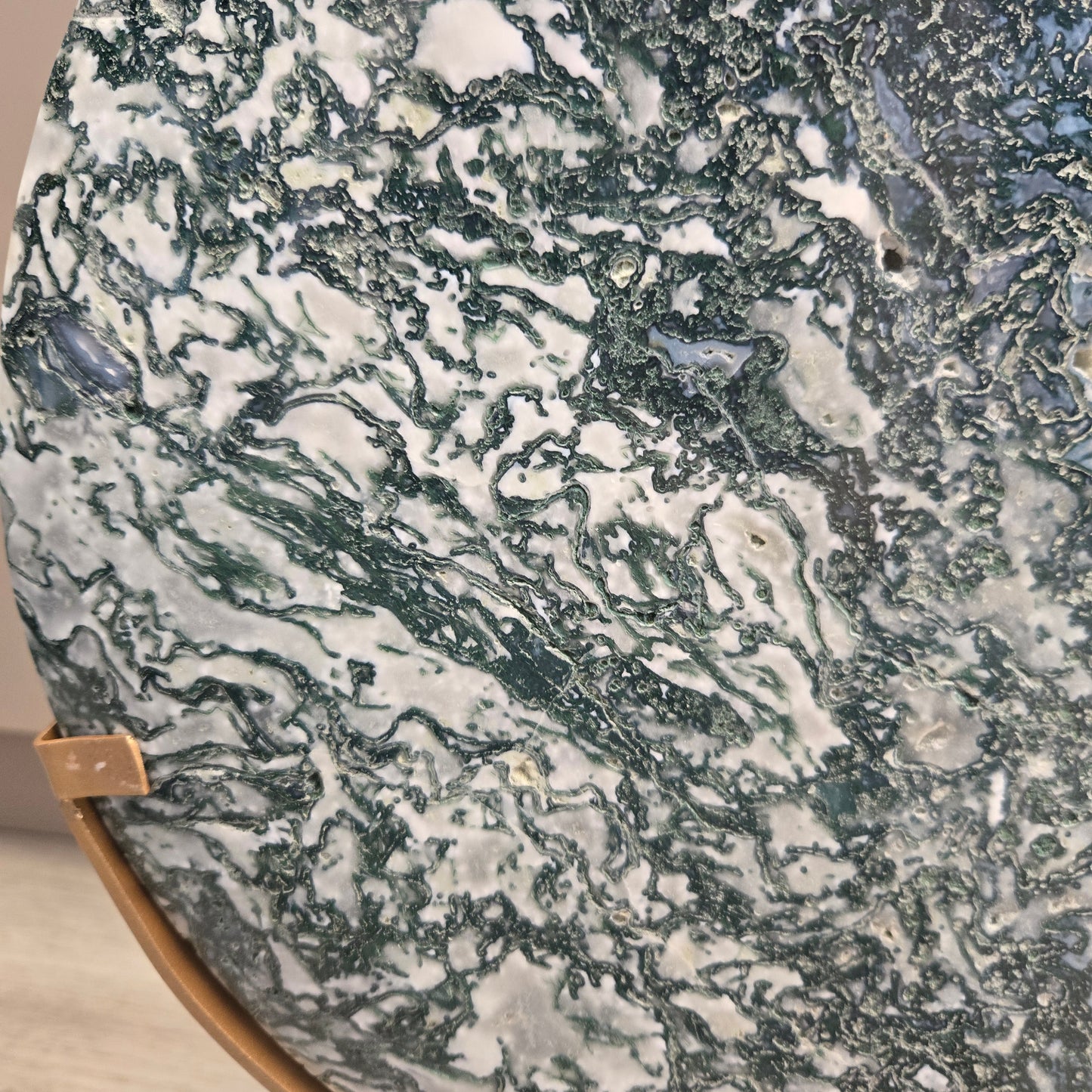 Moss Agate Moon on Stand 203