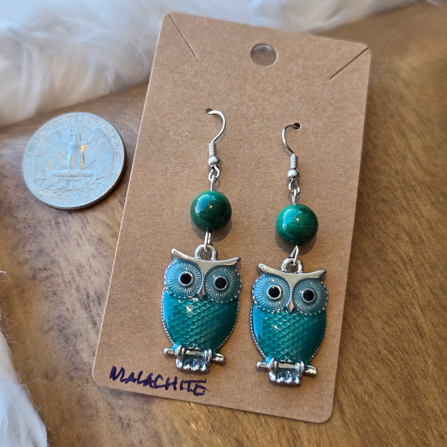 Owl with Malachite Earrings 1219