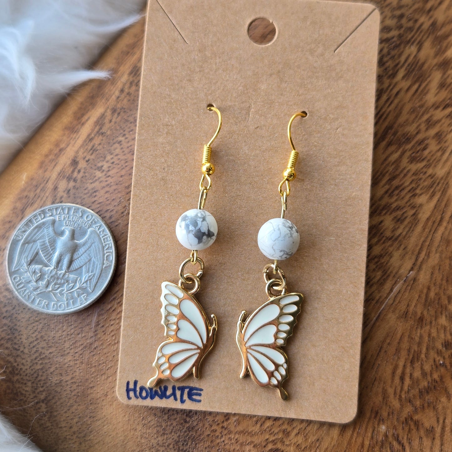 Howlite with Butterfly Wing Earrings 1300