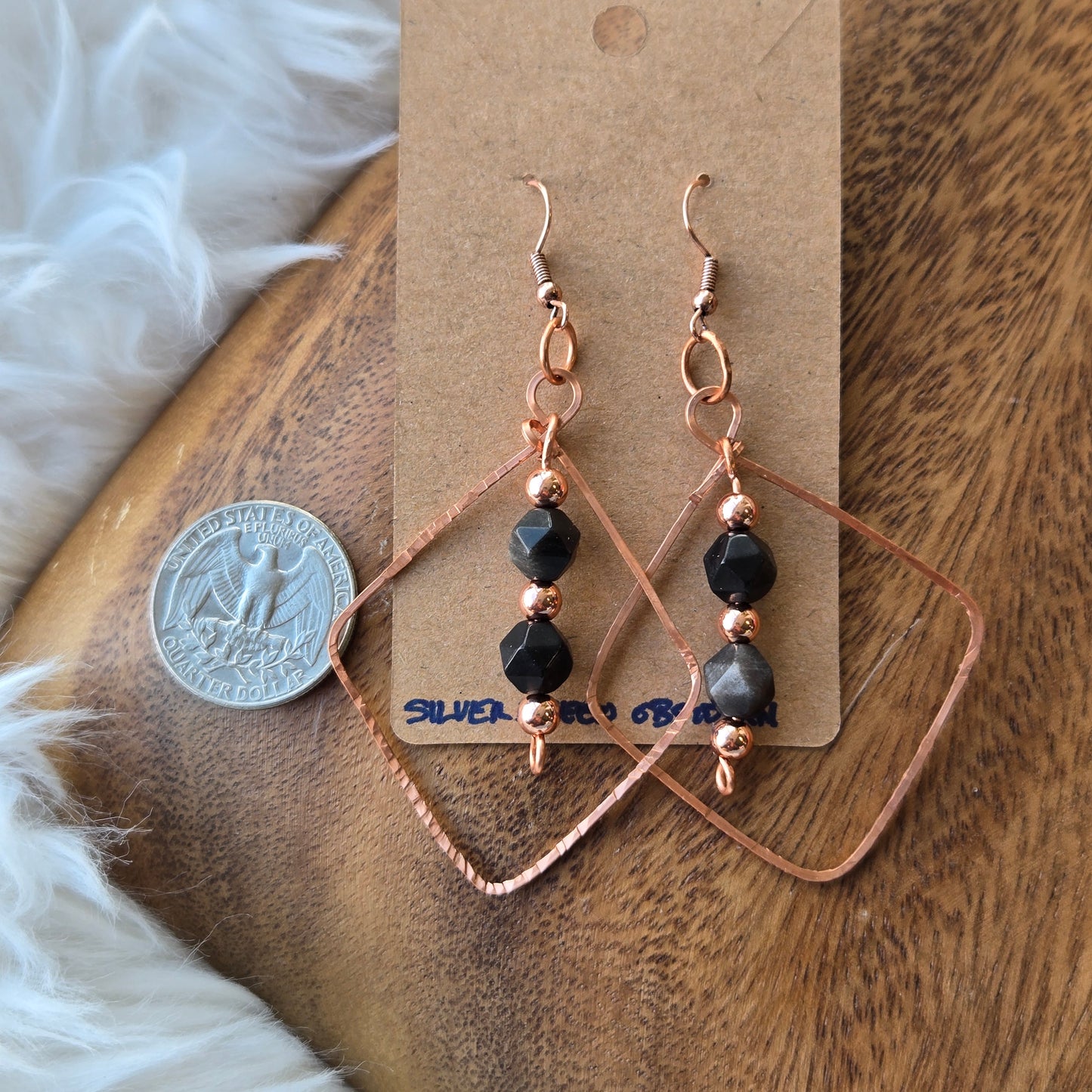 Silver Sheen Obsidian in Diamond Frame Earrings 1299