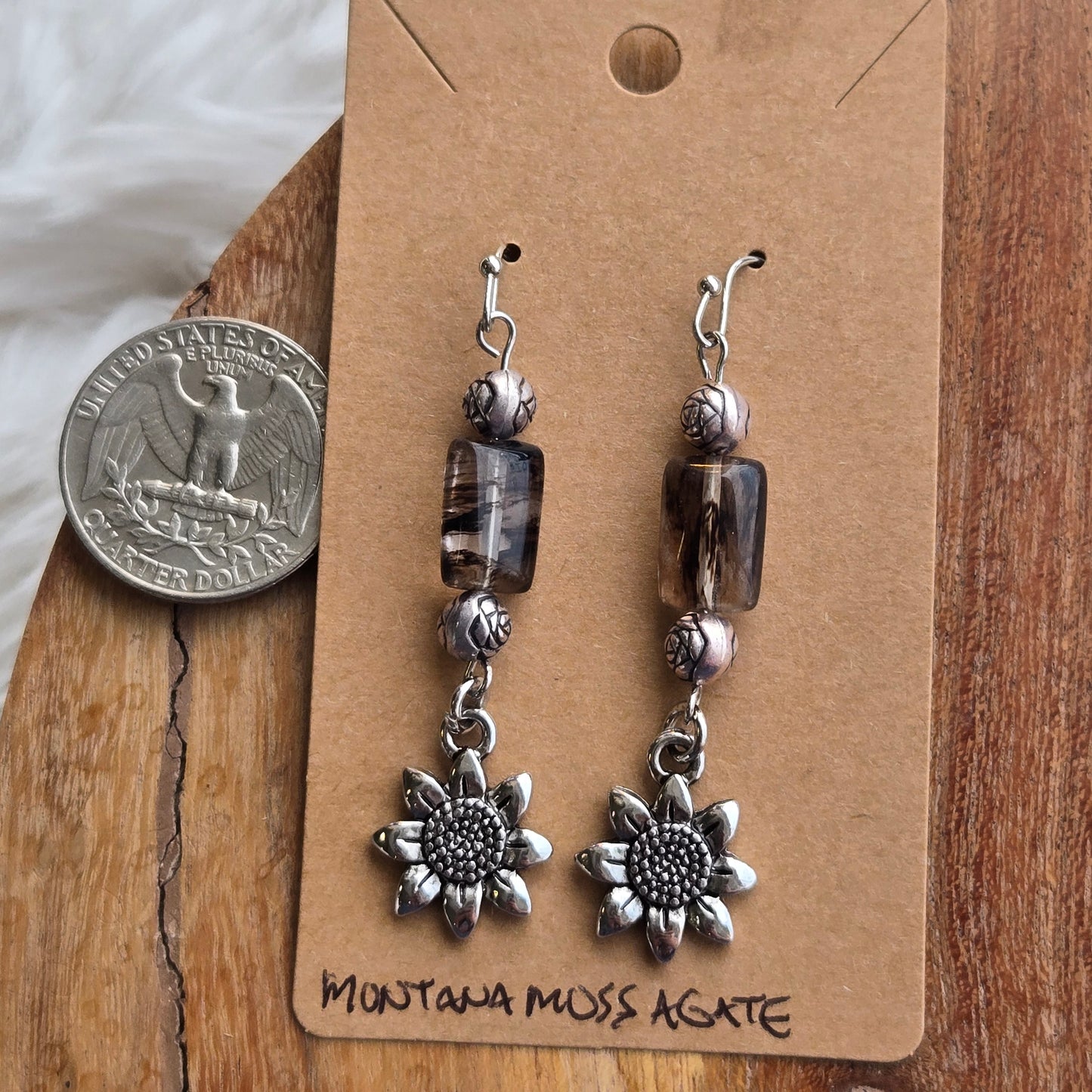 Montana Moss Agate w/ Sunflower Earrings 1729