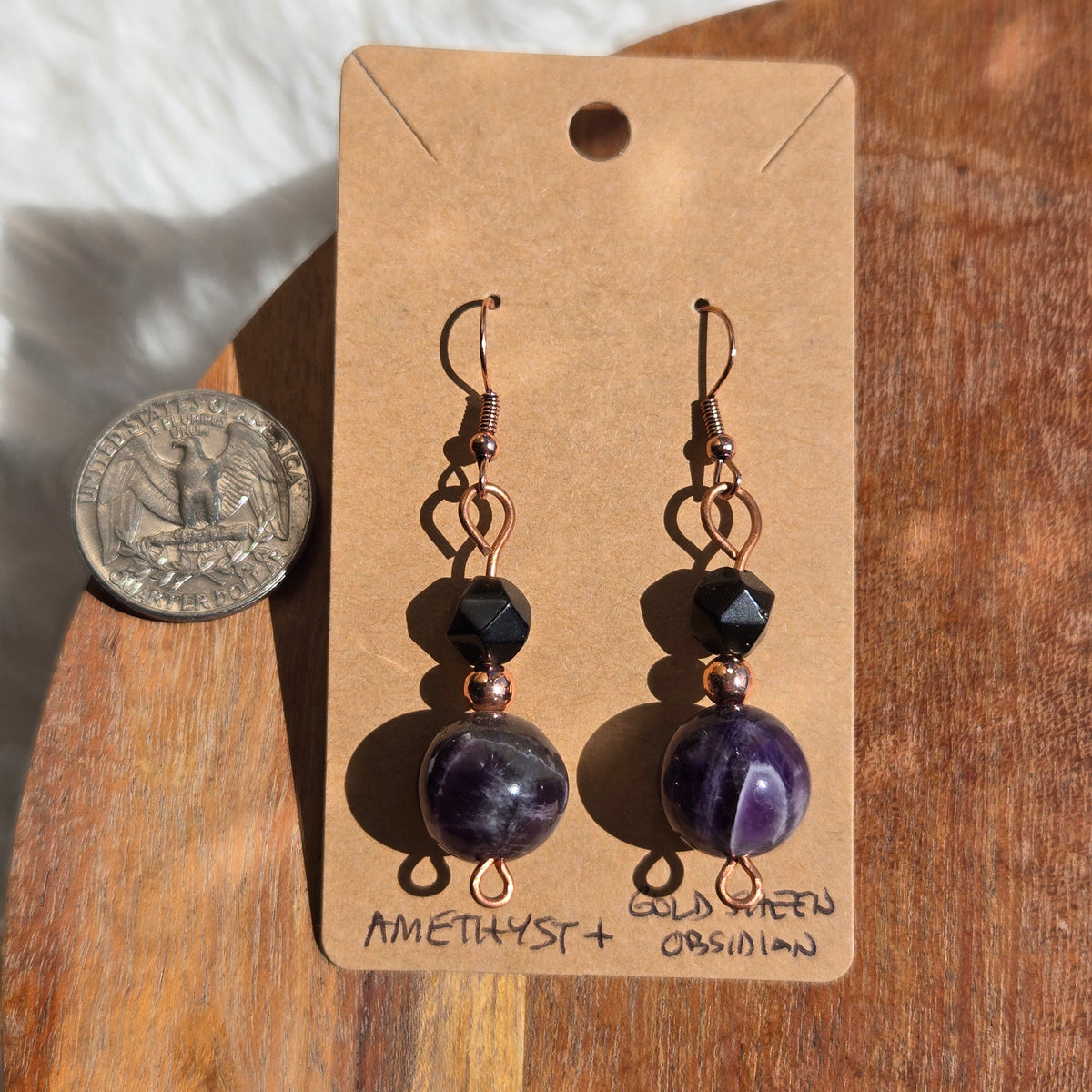 Amethyst & Gold Sheen Obsidian Earrings 1074