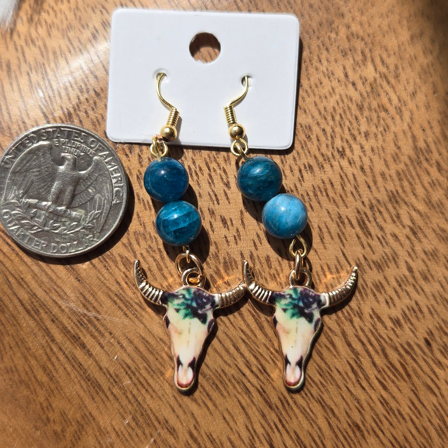Blue Apatite Earrings w/Longhorn Skulls 1133