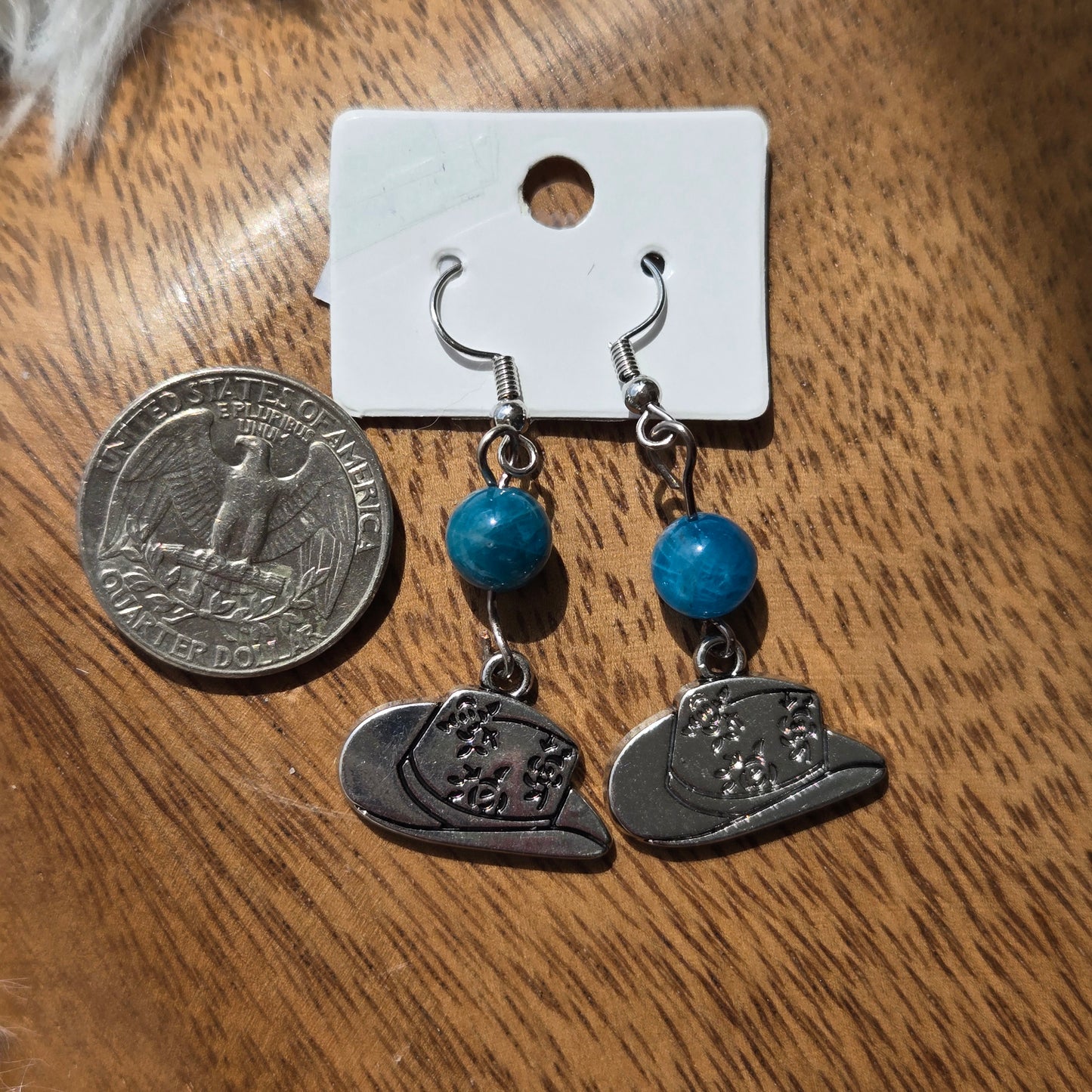 Blue Apatite Earrings w/Cowboy Hats 1138