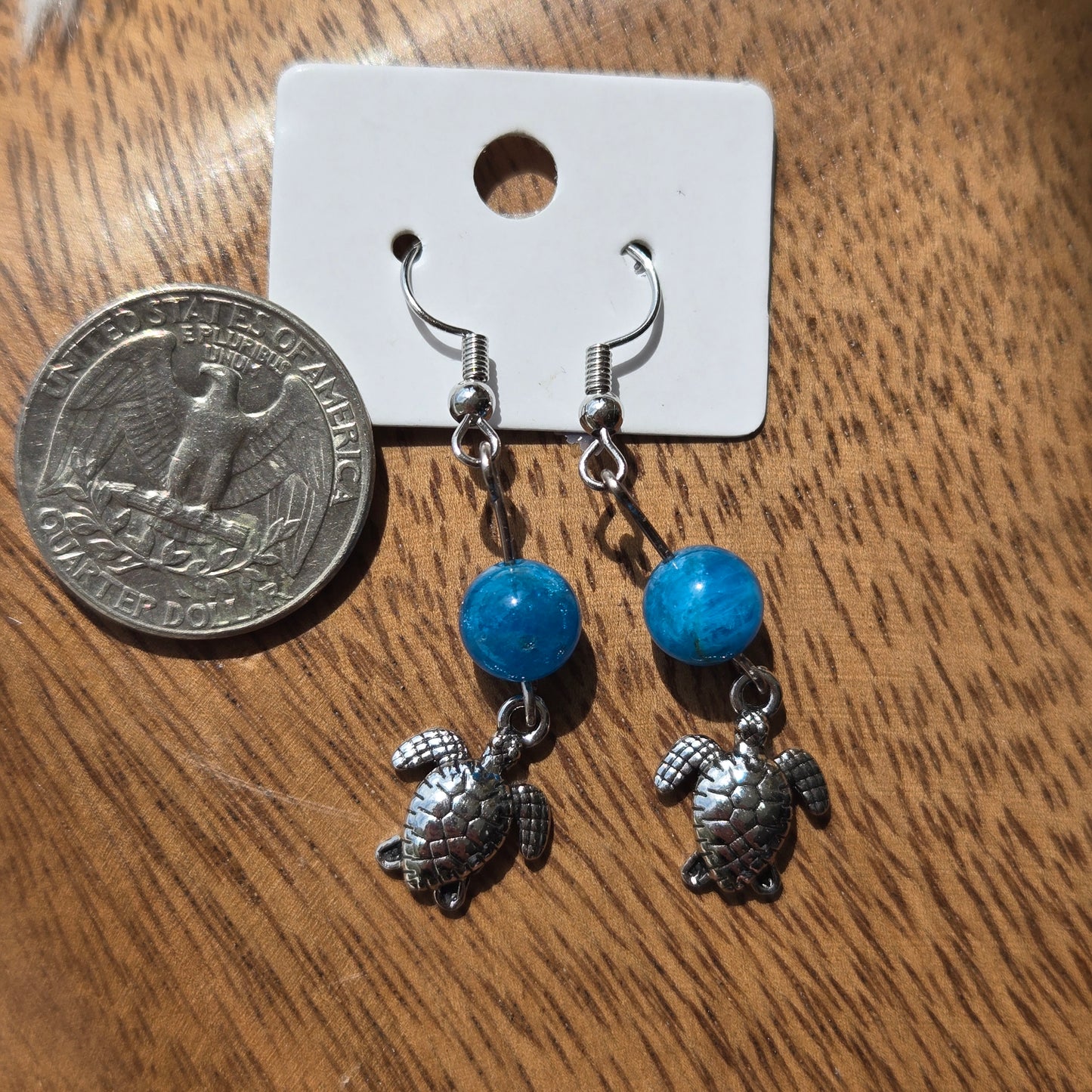 Blue Apatite Earrings w/Turtles 1116