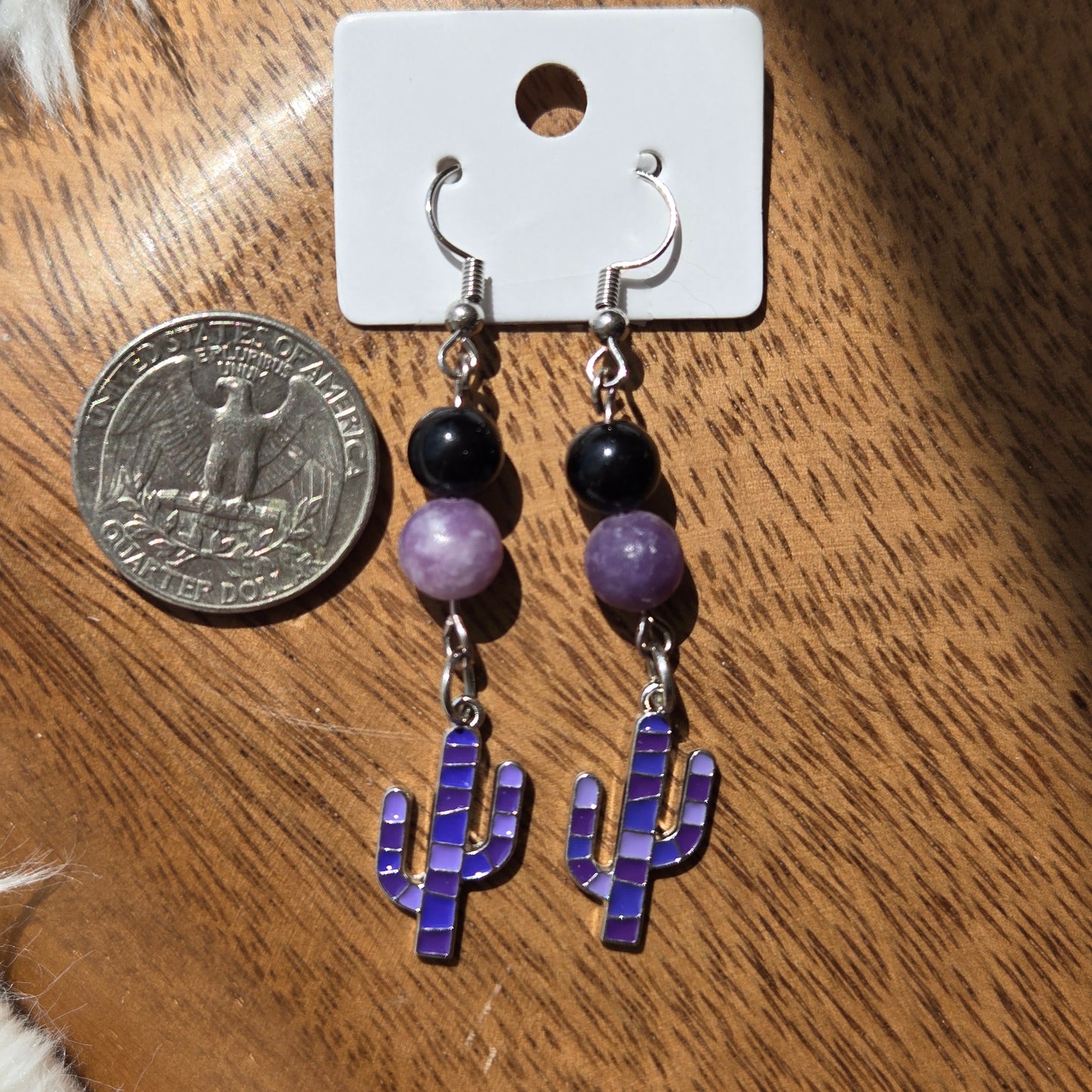 Lepidolite Earrings w/Cactus 1129