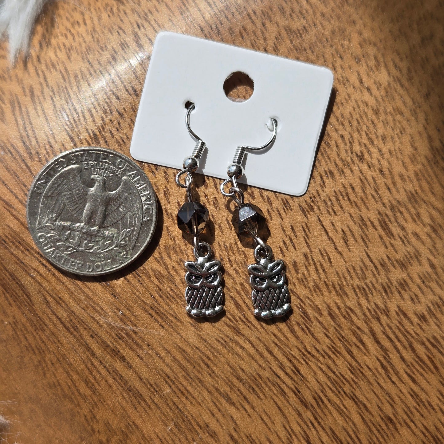 Smokey Quartz Earrings w/Owls 1117