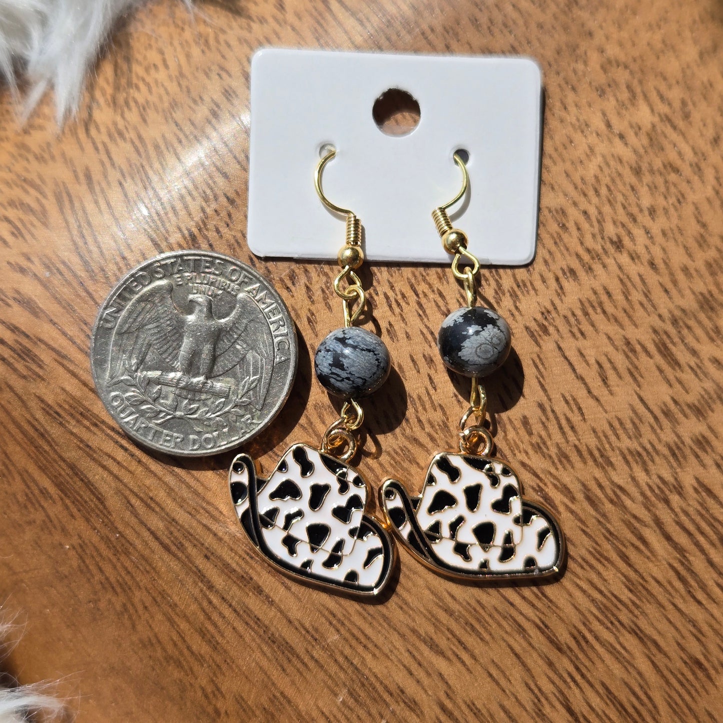 Snowflake Obsidian Earrings w/Cowboy Hats 1135