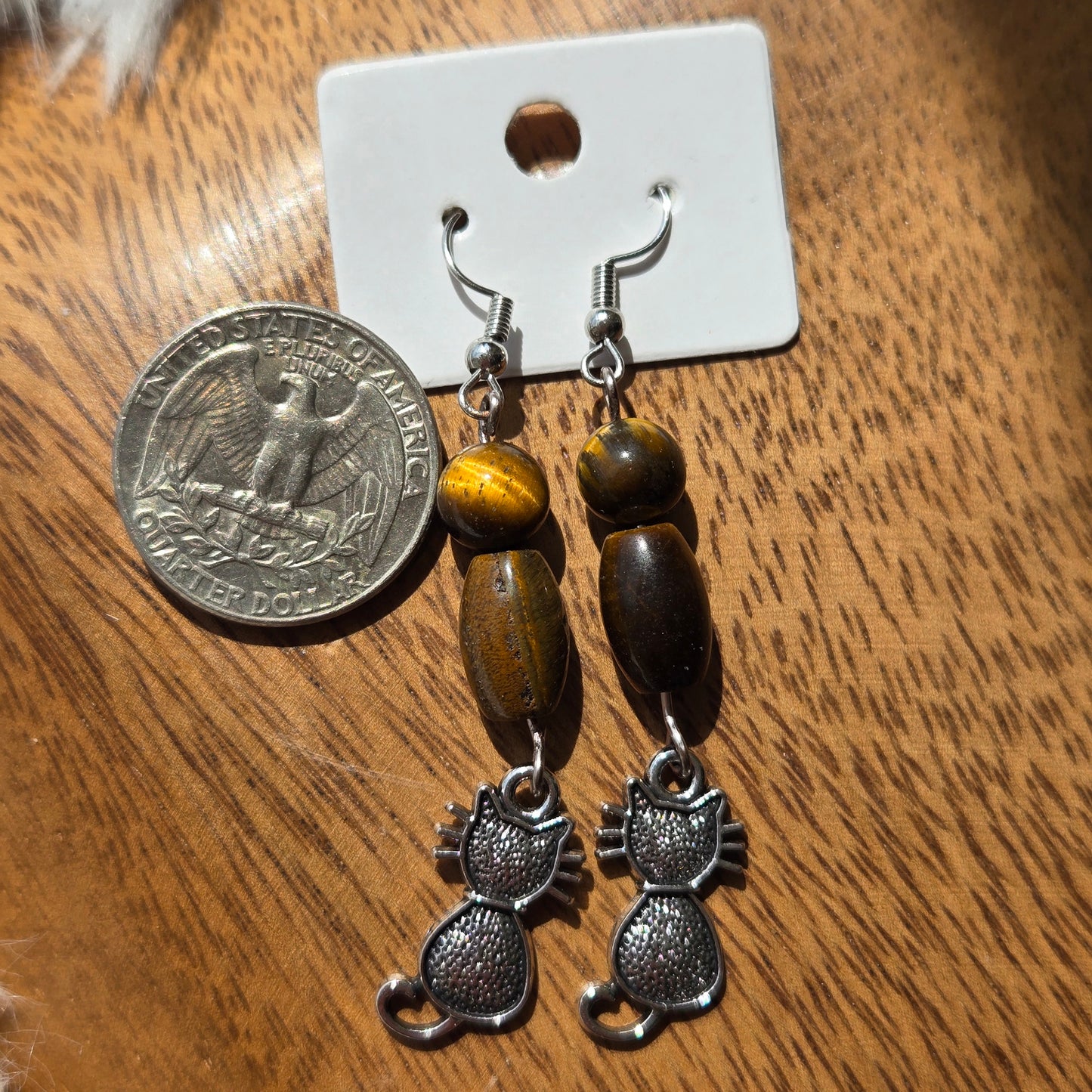 Tiger's Eye Earrings w/Cats 1115