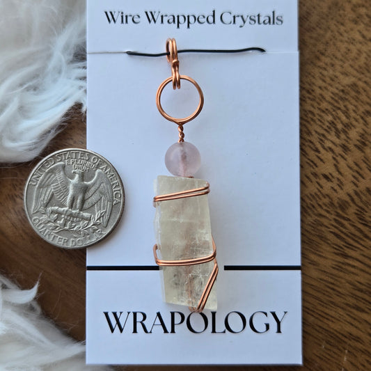 Honey Optical Calcite with Fluorite Bead Pendant 955