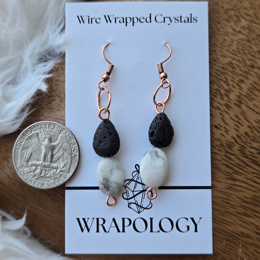 Lava Stone and Howlite Earrings 1054