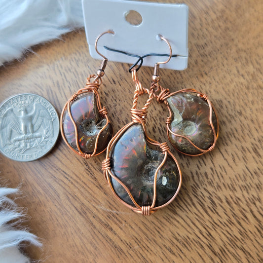 Ammonite Earrings and Pendant Set 1086