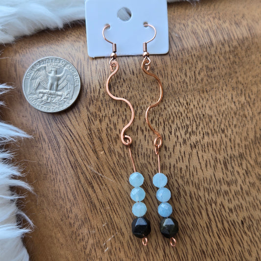 Aquamarine & Gold Sheen Obsidian Earrings 1076