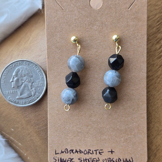 Labradorite & Silver Sheen Obsidian Earrings 1176