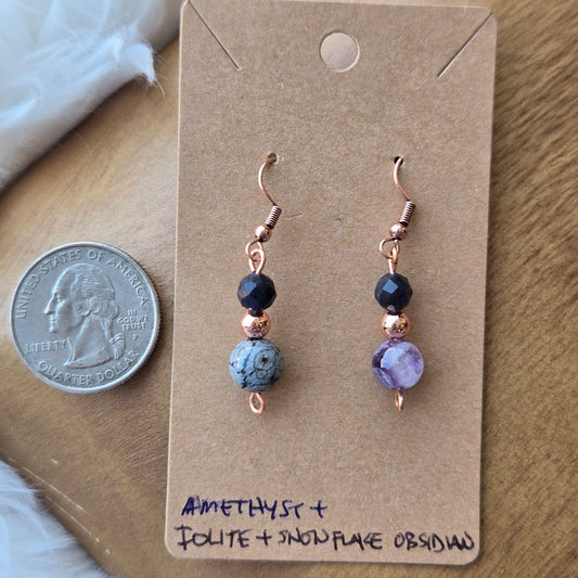 Iolite & Snowflake Obsidian Earrings 1174