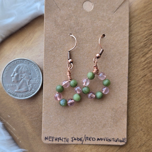 Nephrite Jade & Red Aventurine Earrings 1167