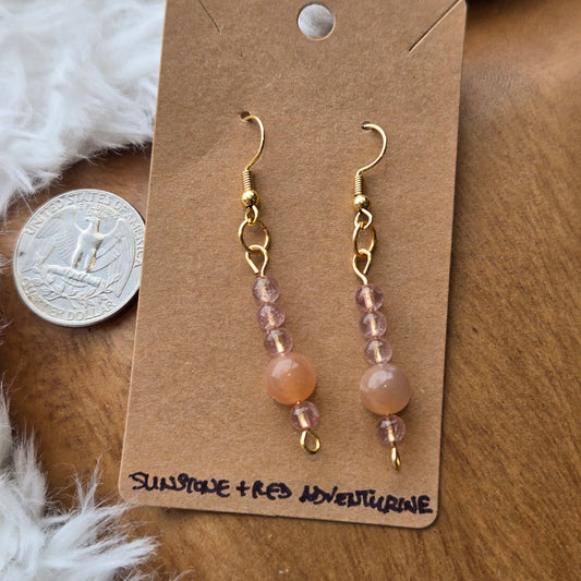 Sunstone & Red Adventurine Earrings 1210