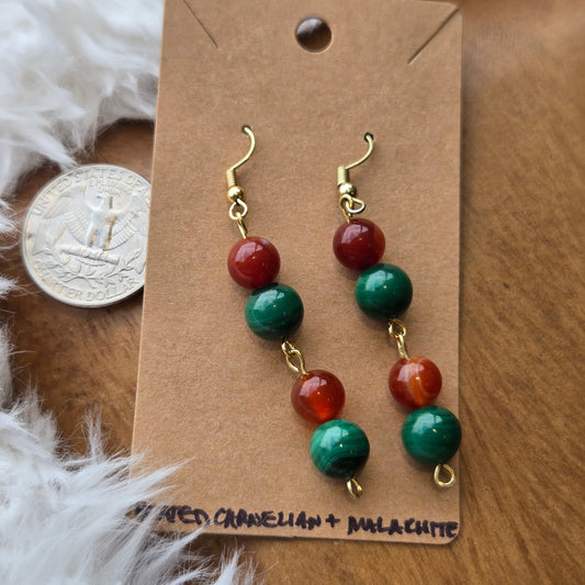Quadruple Heated Carnelian & Malachite Earrings 1213