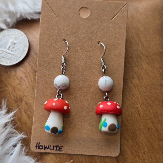 Mushroom with Howlite Earrings 1216