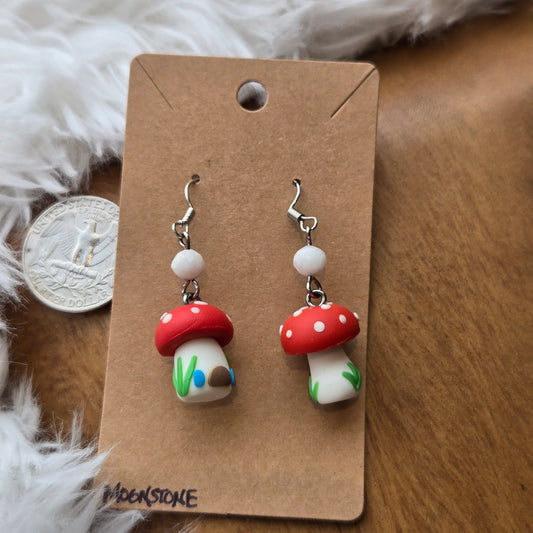Mushroom with Moonstone Earrings 1215