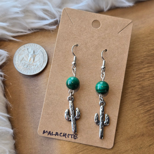 Malachite with Silver Cactus Earrings 1226