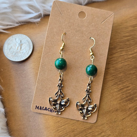 Malachite with Bee Pendant Earrings 1230