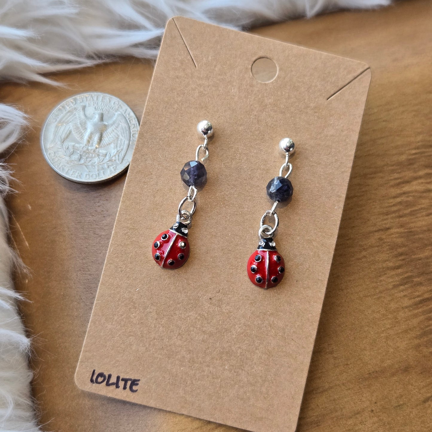 Iolite with Ladybug Earrings 1229