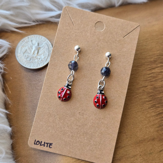 Iolite with Ladybug Earrings 1229