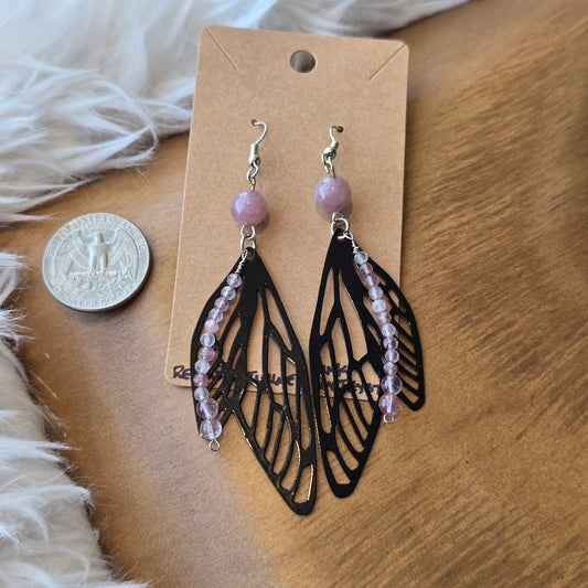 Red Adventurine & Pink Amethyst Butterfly Wing Earrings 1231