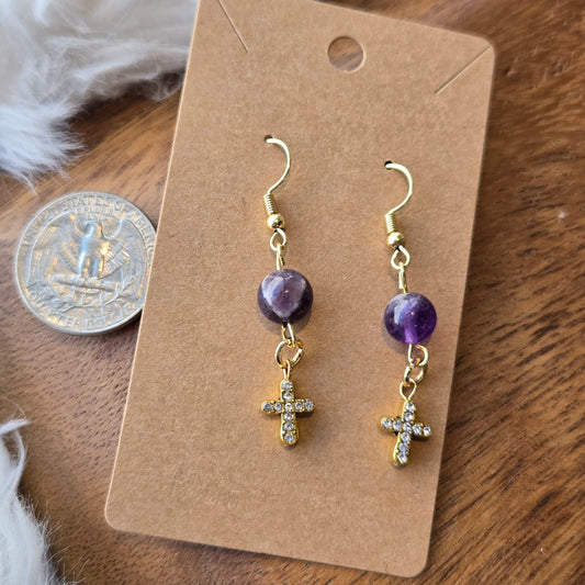 Amethyst with Cross Earrings 1234