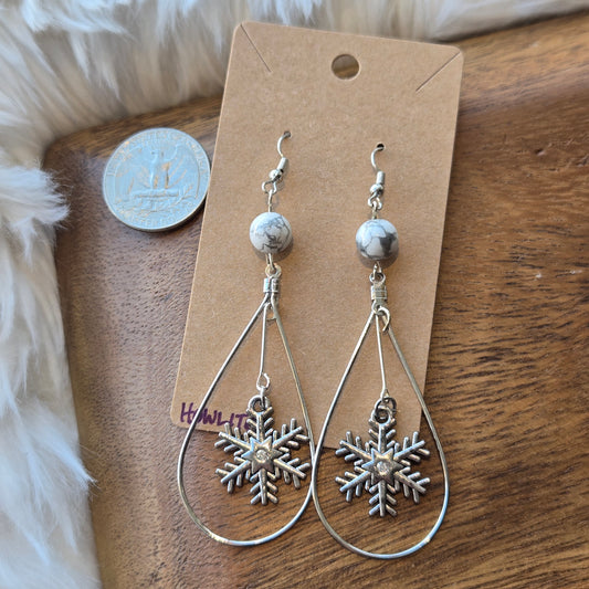 Howlite with Snowflakes in Hoops Earrings 1241
