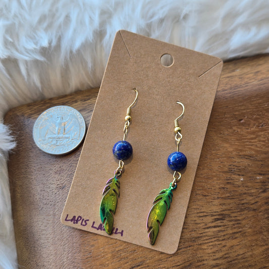 Lapis Lazuli with Feathers Earrings 1239