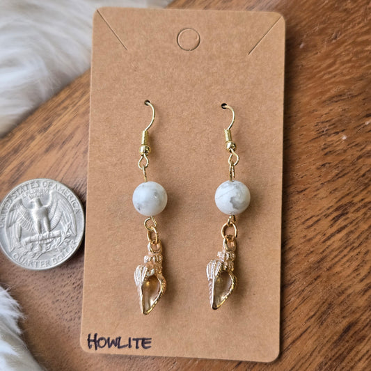 Howlite with Seashells Earrings 1274