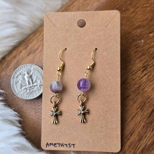 Amethyst with Crosses Earrings 1267