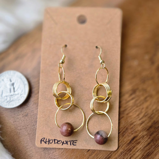 Rhodonite with Rings Earrings 1261