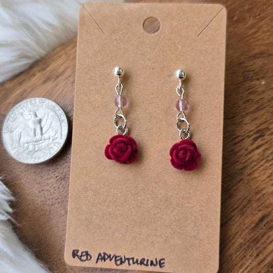 Red Aventurine with Roses Earrings 1262