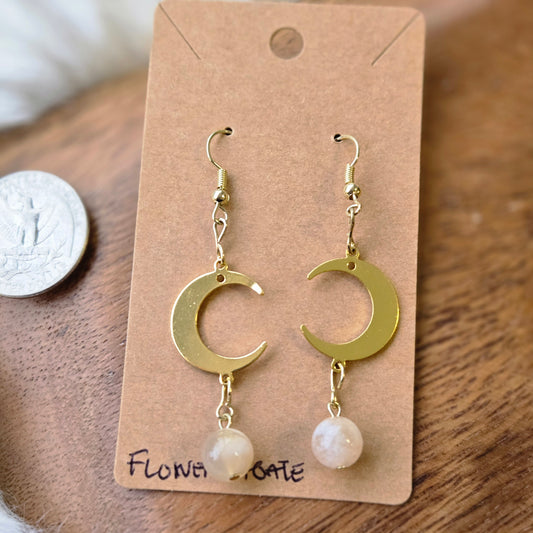Flower Agate with Moons Earrings 1259