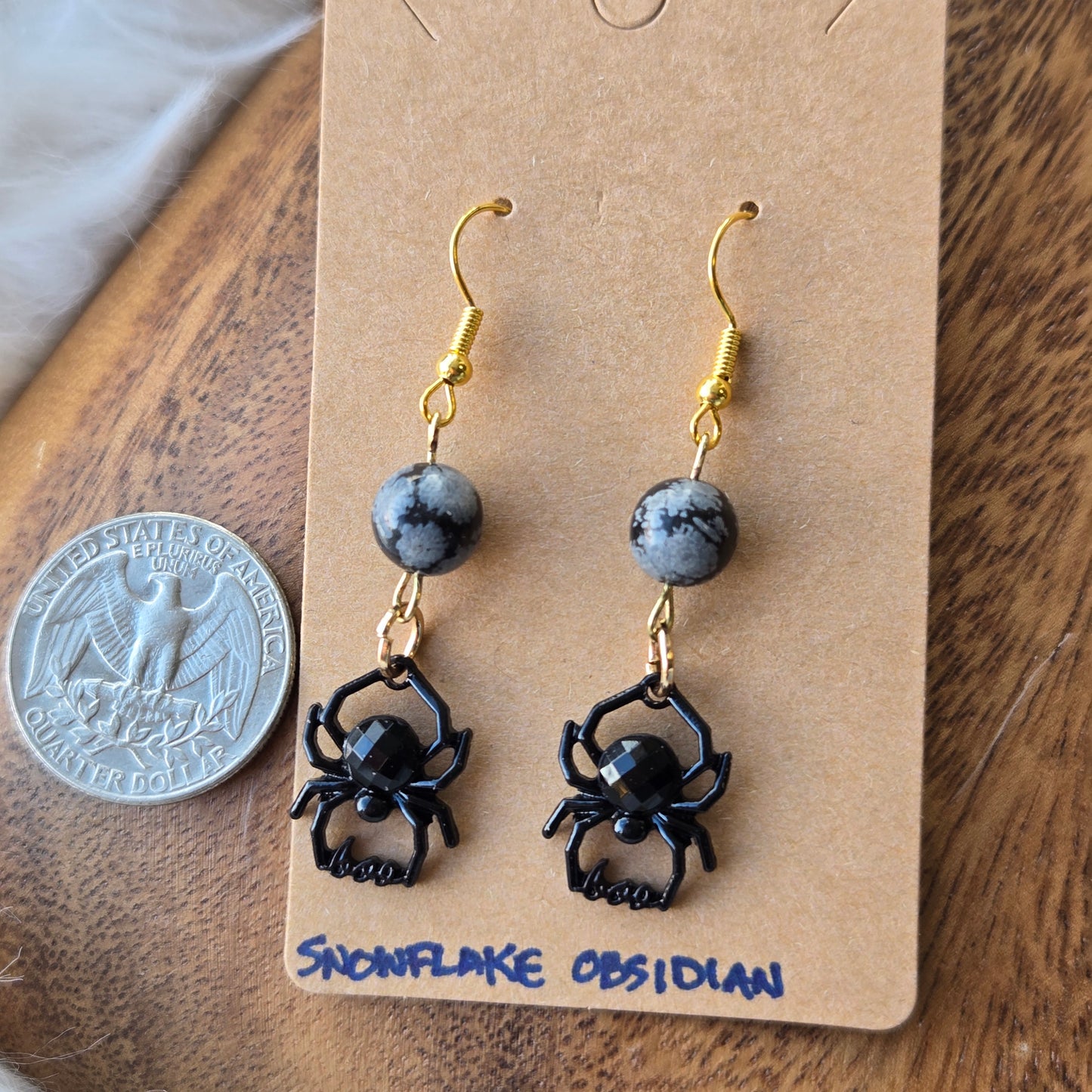 Snowflake Obsidian with Spider Earrings 1302