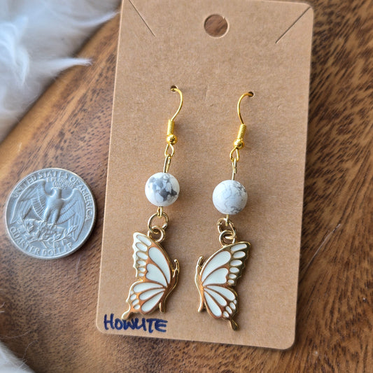 Howlite with Butterfly Wing Earrings 1300