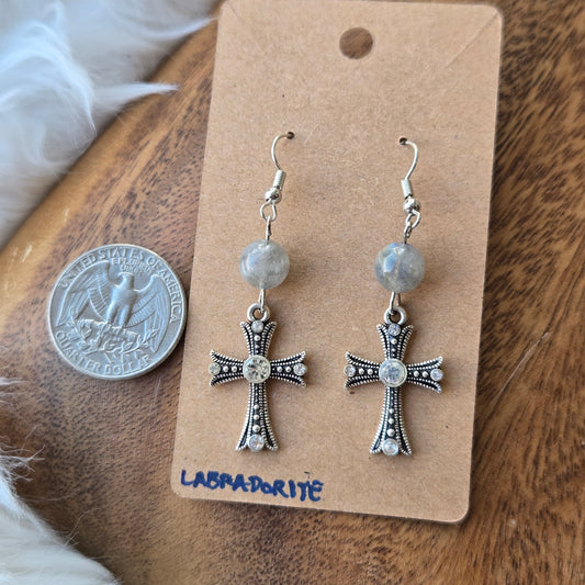 Labradorite with Cross Earrings 1297