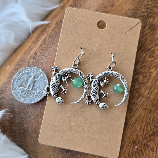 Green Aventurine with Gecko Earrings 1301