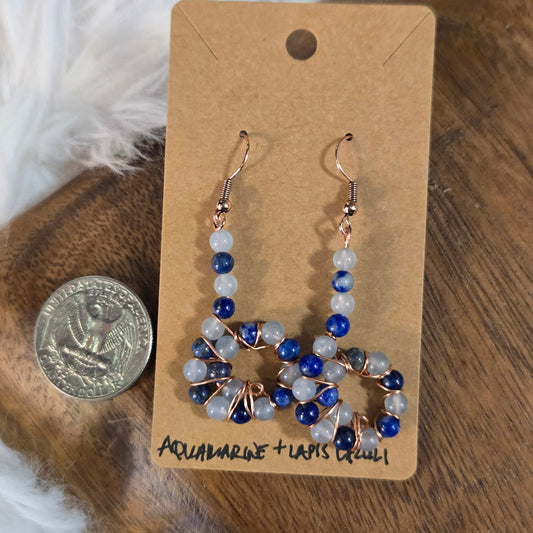Aquamarine & Lapis Lazuli Roll Earrings 1327
