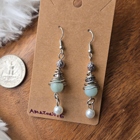 Amazonite Pearl Earrings 1340