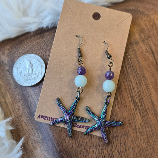 Amethyst & Amazonite Starfish Earrings 1344