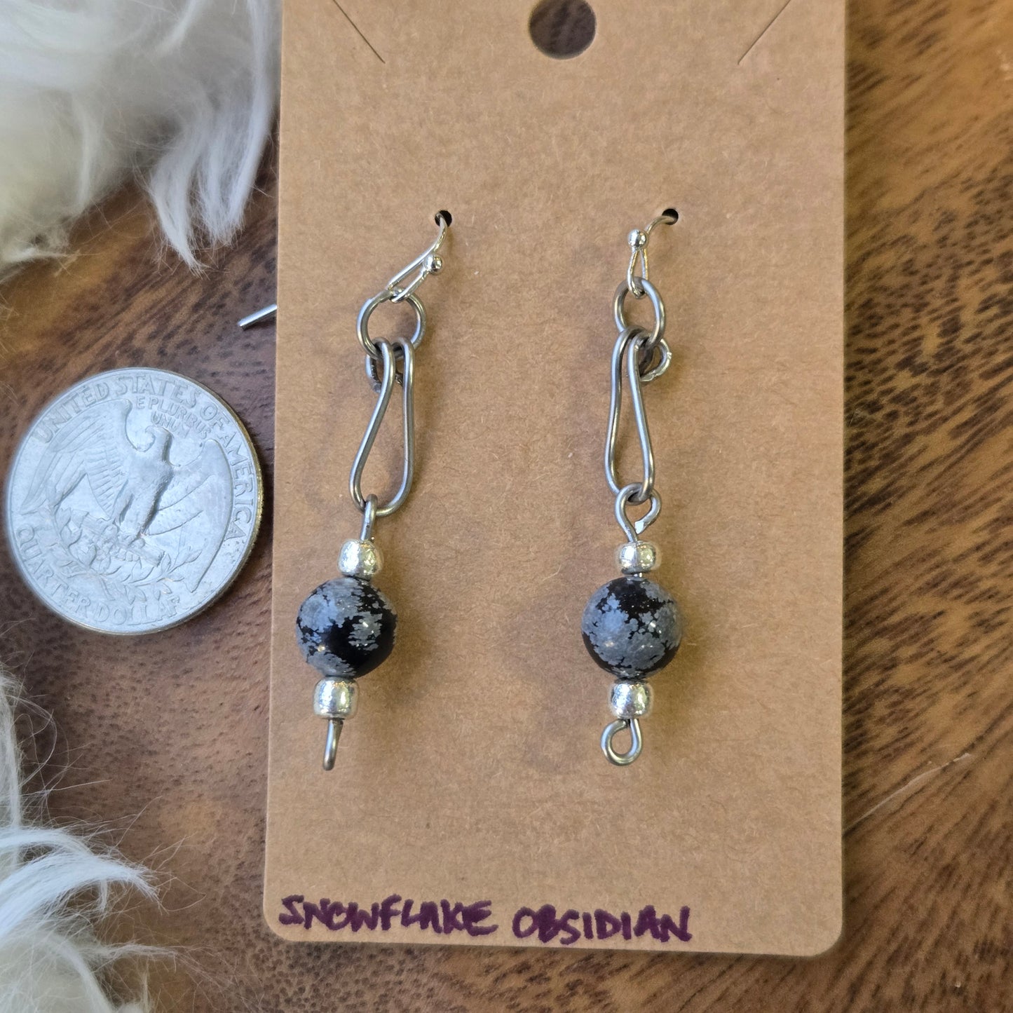 Snowflake Obsidian Teardrop Earrings 1345
