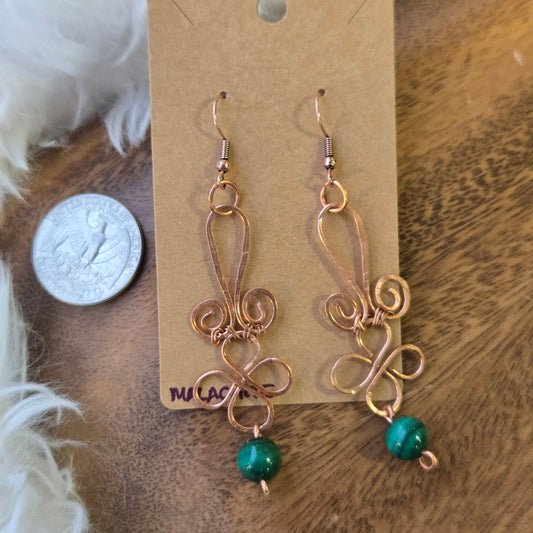 Malachite Fleur de Lis Clover Earrings 1347