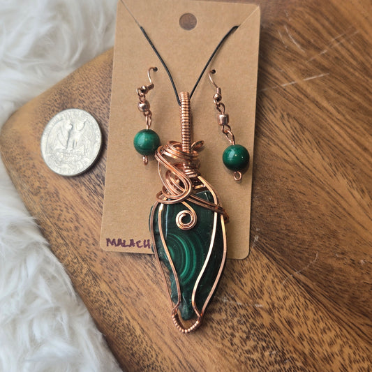 Malachite Pendant & Earring Set 1360