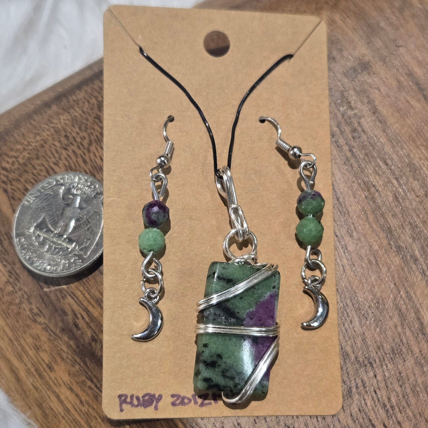 Ruby Zoizite Pendant & Earring Set 1362