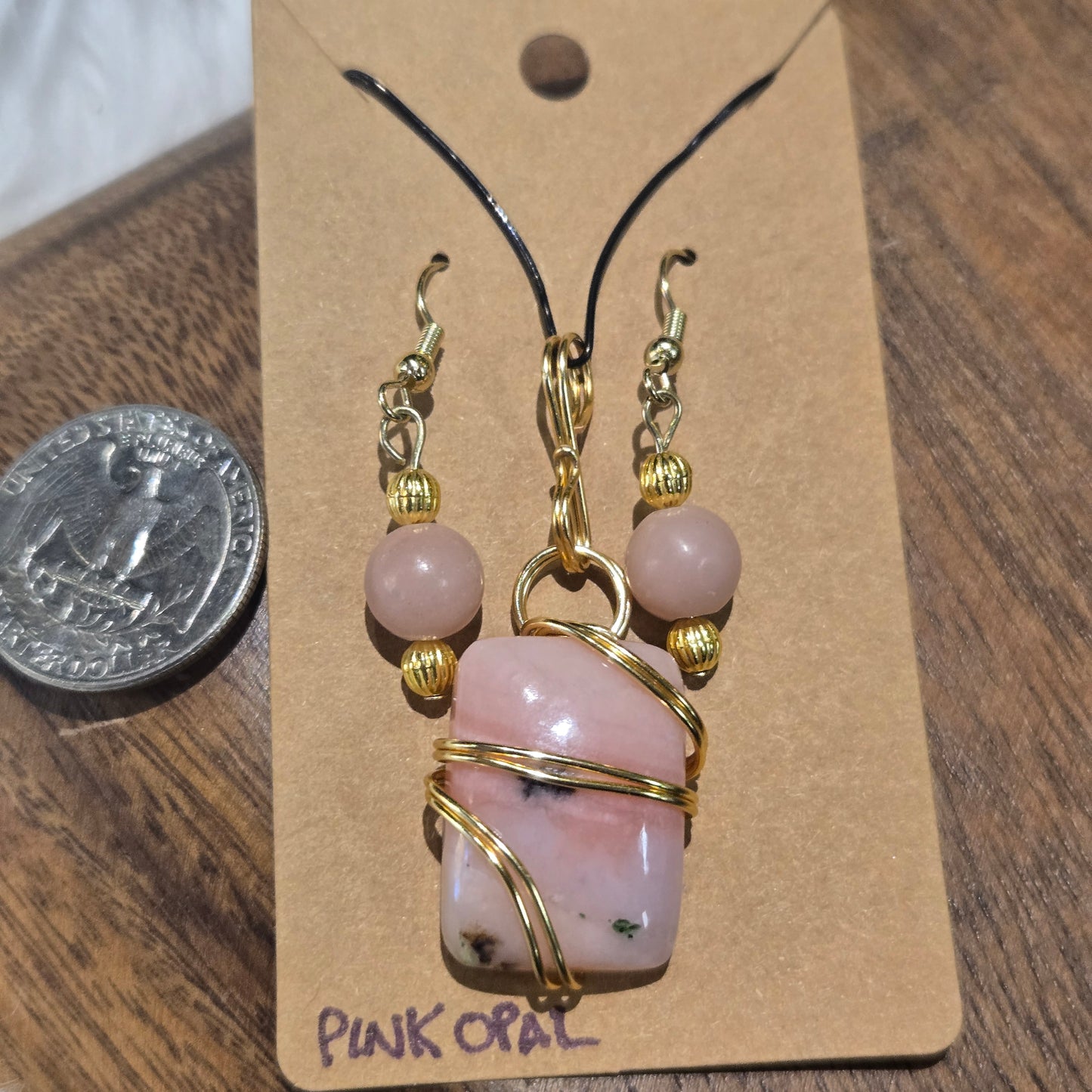 Pink Opal Pendant & Earring Set 1361