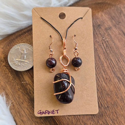 Garnet Pendant & Earring Set 1382